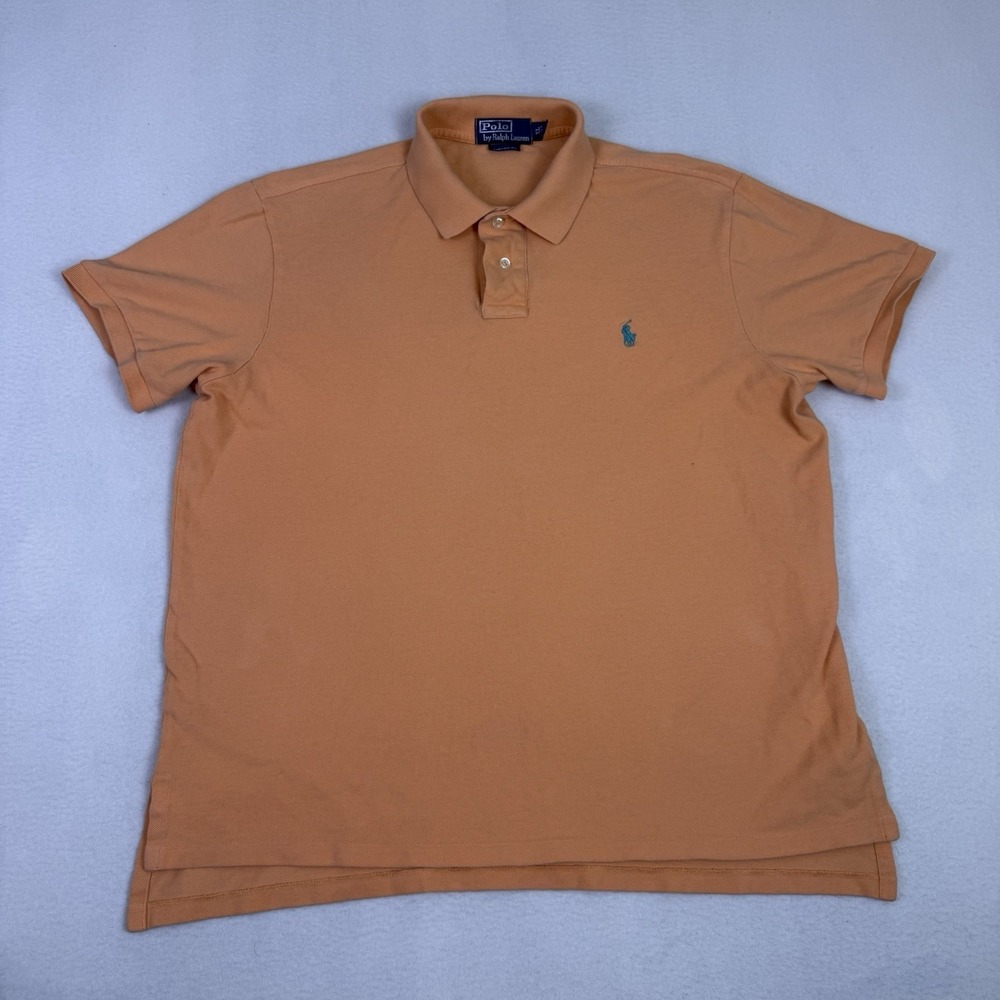 Polo Ralph Lauren Shirt XL Mens Orange Custom Fit Short Sleeve Teal Pony